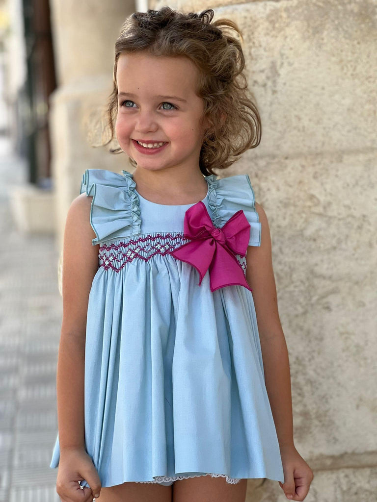 El Copo SS23 PRE-ORDER - Baby Girls Blue & Pink Summer Dress & Knickers - Mariposa Children's Boutique