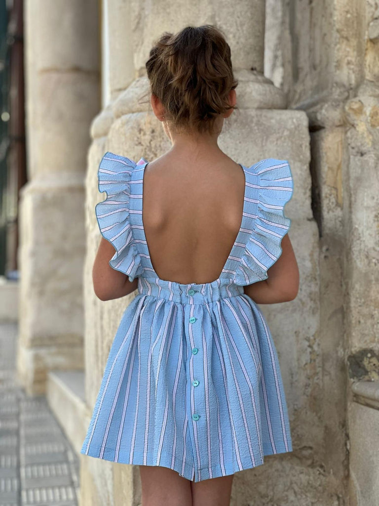 El Copo SS23 PRE-ORDER - Girls Blue & Pink Stripe Dress - Mariposa Children's Boutique