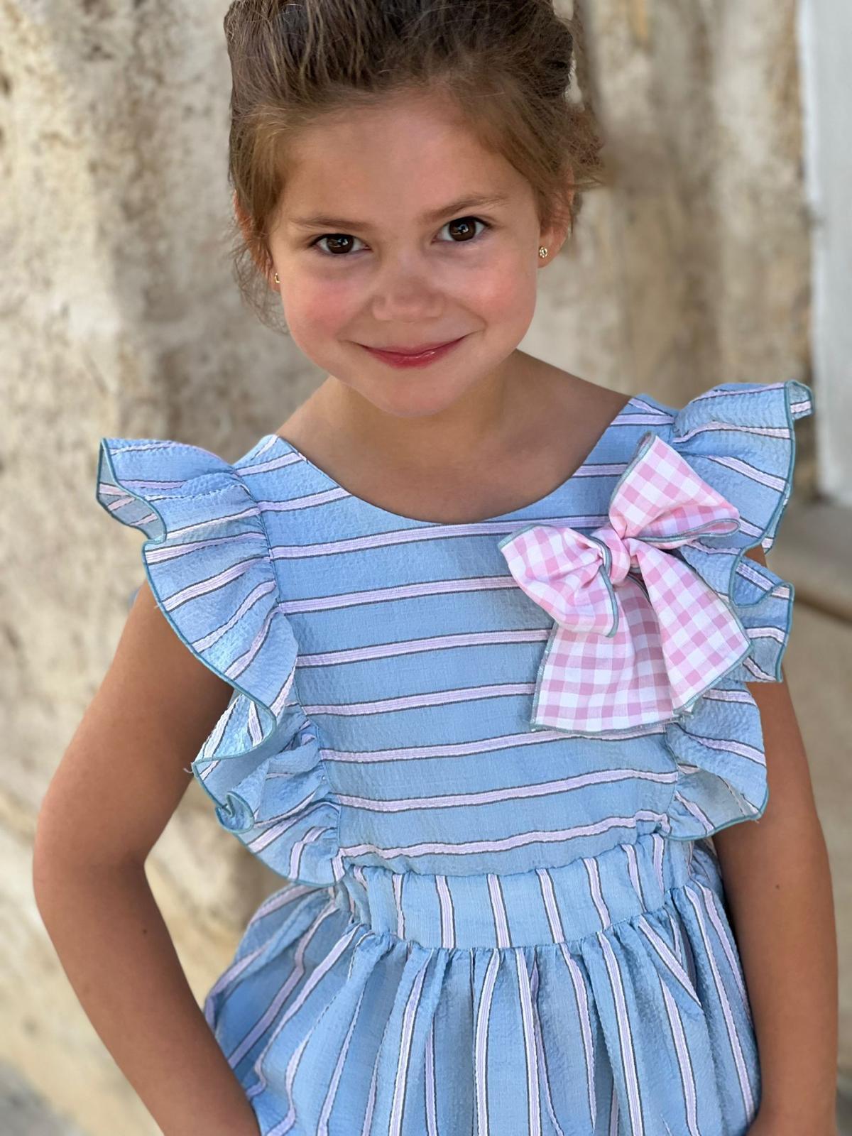 CLEARANCE SALE El Copo - Girls Blue & Pink Stripe Dress - Mariposa Children's Boutique