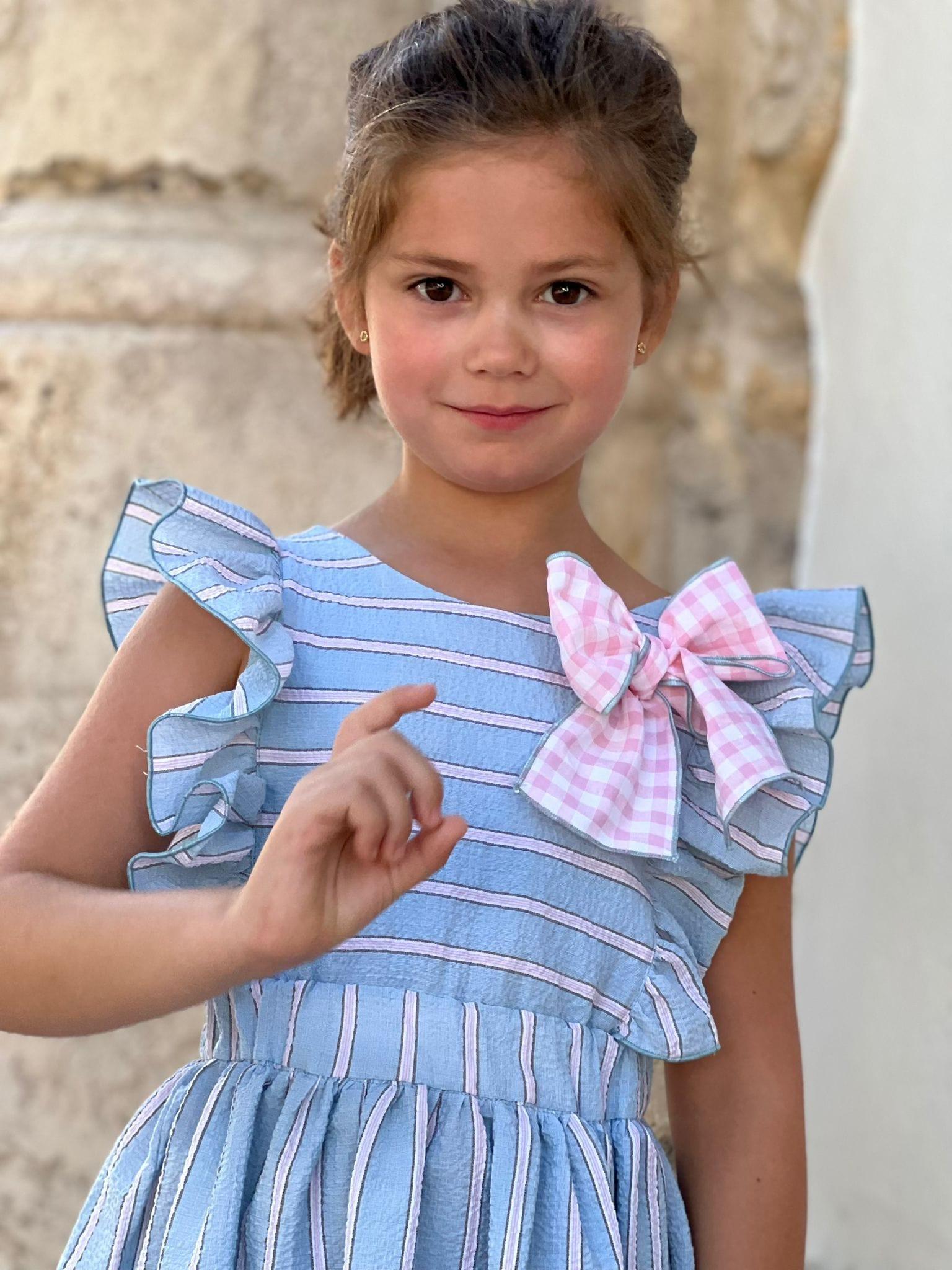 CLEARANCE SALE El Copo - Girls Blue & Pink Stripe Dress - Mariposa Children's Boutique