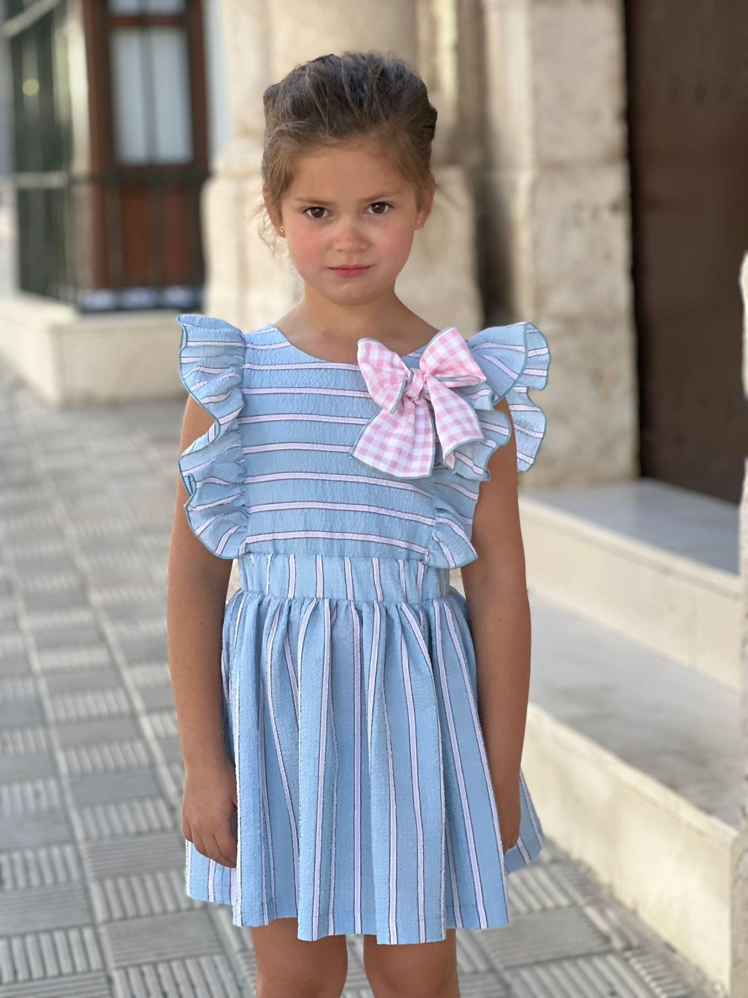 CLEARANCE SALE El Copo - Girls Blue & Pink Stripe Dress - Mariposa Children's Boutique