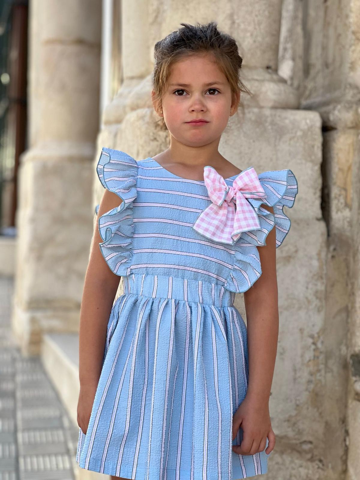 CLEARANCE SALE El Copo - Girls Blue & Pink Stripe Dress - Mariposa Children's Boutique