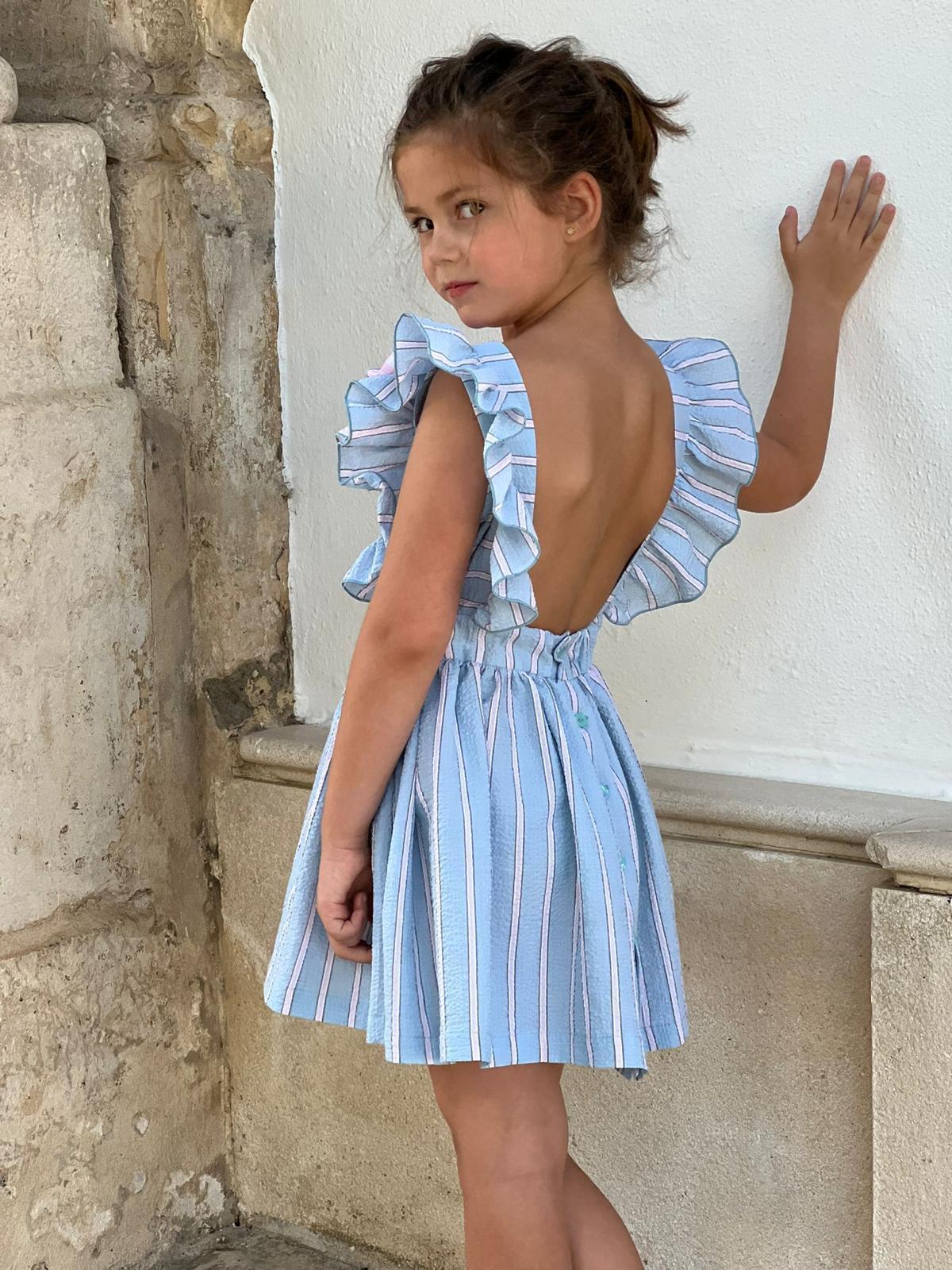 CLEARANCE SALE El Copo - Girls Blue & Pink Stripe Dress - Mariposa Children's Boutique