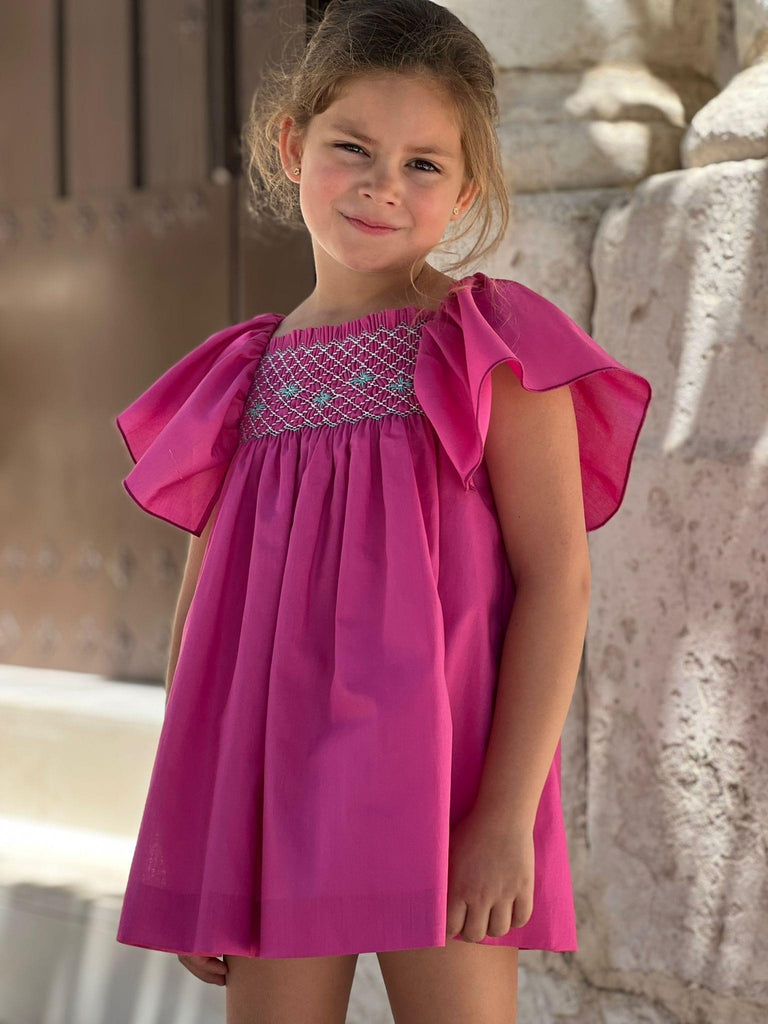 El Copo SS23 PRE-ORDER - Girls Hot Pink Smocked Summer Dress - Mariposa Children's Boutique