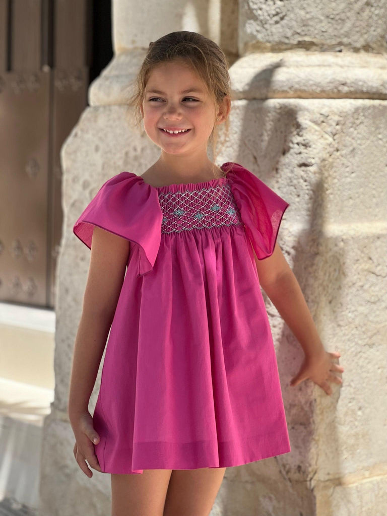 El Copo SS23 PRE-ORDER - Girls Hot Pink Smocked Summer Dress - Mariposa Children's Boutique