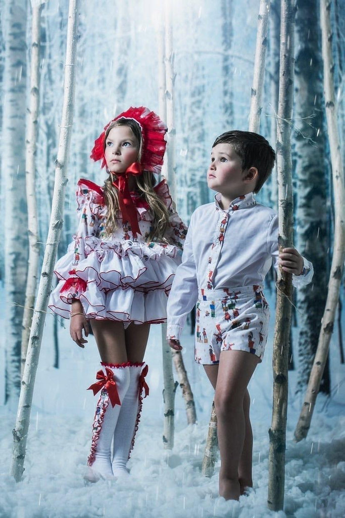 Ela Confeccion AW22 - Boys Christmas White & Red Set  IN-STOCK - Mariposa Children's Boutique