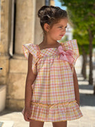 La Peppa SS23 - Lemon, Orange & Pink Check Summer Dress - Mariposa Children's Boutique