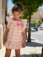 La Peppa SS23 - Lemon, Orange & Pink Check Summer Dress - Mariposa Children's Boutique