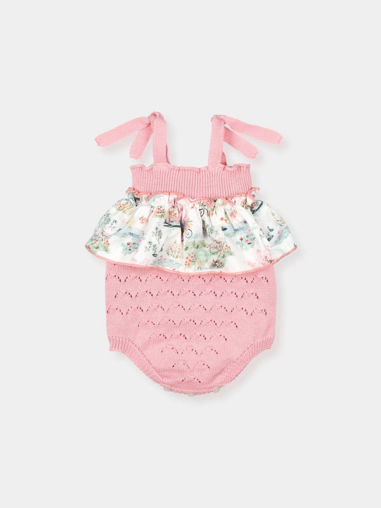 Mac Ilusion SS23 Baby Knitwear - Girls Pink Knitted Summer Romper with Frill Detail - Mariposa Children's Boutique