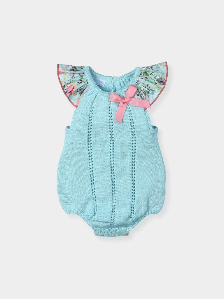 Mac Ilusion SS23 Baby Knitwear - Girls Turquoise Knitted Summer Romper Suit - Mariposa Children's Boutique
