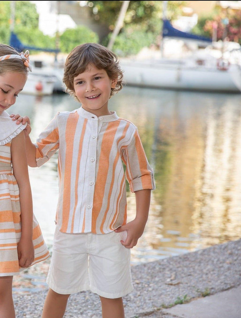 Meraki Bambini SS23 - Boys Orange Stripe Shorts & Shirt Set - Mariposa Children's Boutique