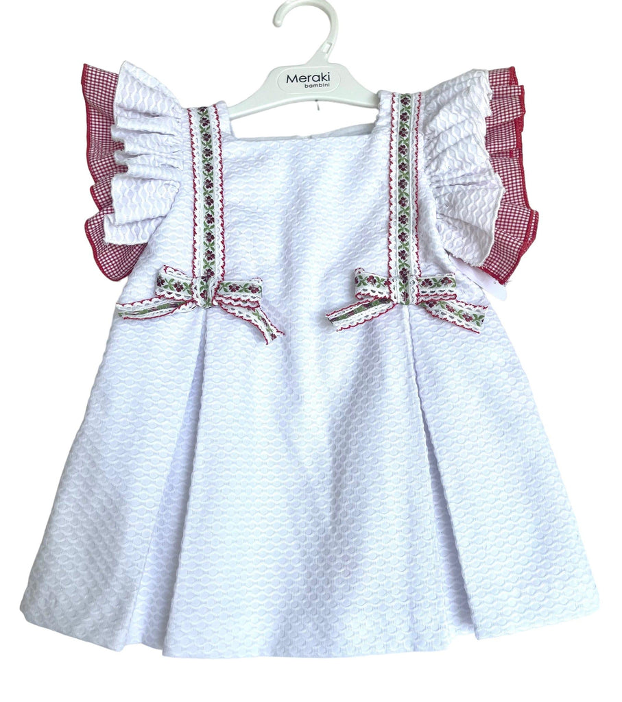 Meraki Bambini SS23 - Girls Vintage White & Floral Detail Dress - Mariposa Children's Boutique