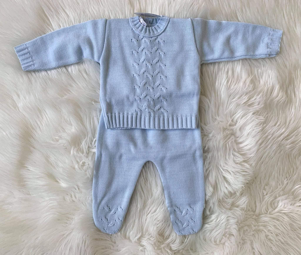 Mariposa Children's Boutique Baby Knitwear Minhon AW20 - Baby Blue Knitted 2pc Set