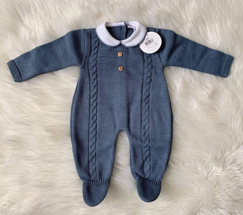 Minhon Baby Boys Minhon AW20 - Cobalt Blue Knitted Romper Suit