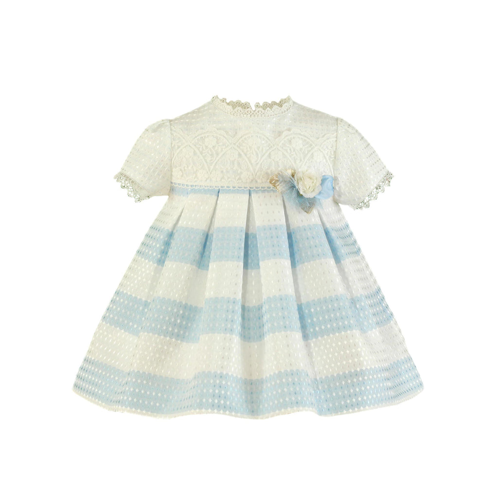Miranda SS23 PRE-ORDER - Baby Girls Cream and Baby Blue Dress 125V - Mariposa Children's Boutique