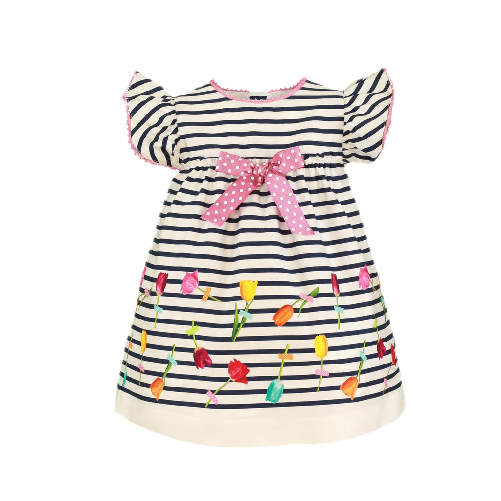 Miranda SS23 PRE-ORDER - Baby Girls Navy & White Stripe Dress 153V - Mariposa Children's Boutique