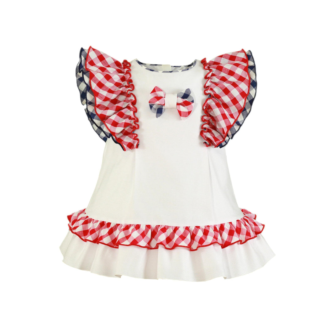 Miranda SS23 PRE-ORDER - Baby Girls White, Red & Navy Dress 141V - Mariposa Children's Boutique
