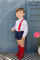 CLEARANCE SALE Miranda - Boys Navy Check Shorts Set