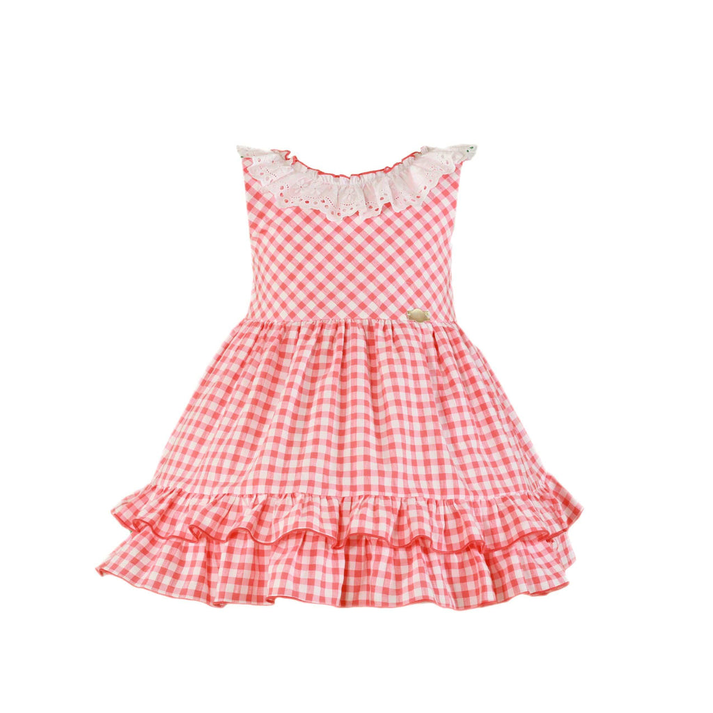Miranda SS23 PRE-ORDER - Girls Coral & White Dress 624V - Mariposa Children's Boutique