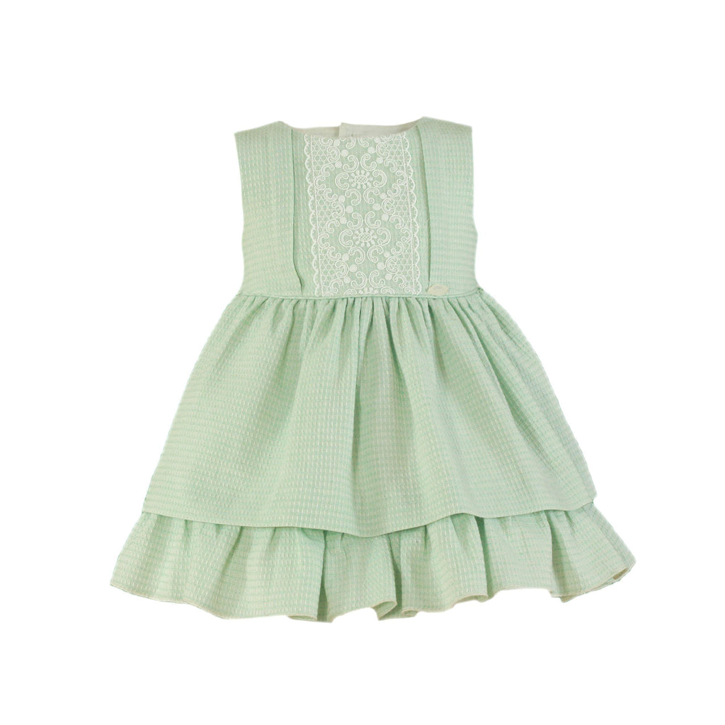 Miranda SS23 - Girls Green & Cream Dress 222V - Mariposa Children's Boutique
