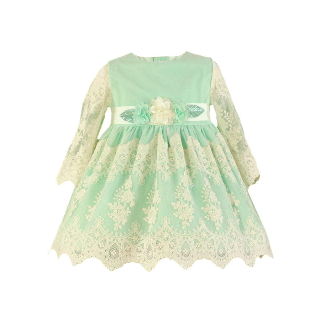 Miranda SS23 PRE-ORDER - Girls Green & Cream Dress 223V - Mariposa Children's Boutique
