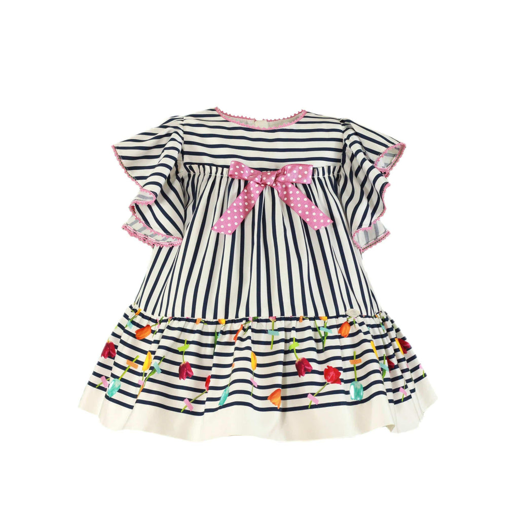 Miranda SS23 PRE-ORDER - Girls Navy & White Stripe Dress 253V - Mariposa Children's Boutique