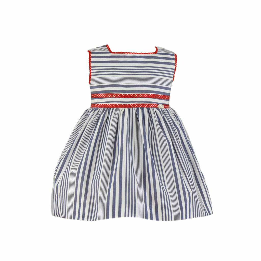Miranda SS23 PRE-ORDER - Girls Navy Stripe Dress 247V - Mariposa Children's Boutique