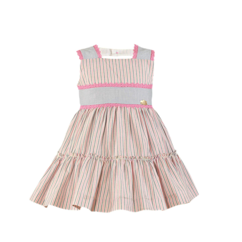 Miranda SS23 PRE-ORDER - Girls Pink and Blue Stripe Dress 629V - Mariposa Children's Boutique