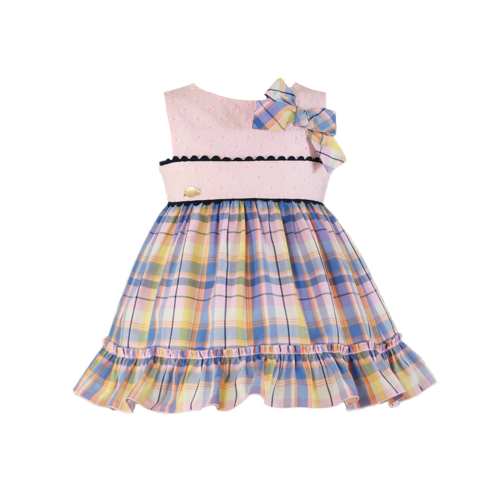 Miranda SS23 PRE-ORDER - Girls Pink, Navy & Yellow Check Dress 606V - Mariposa Children's Boutique