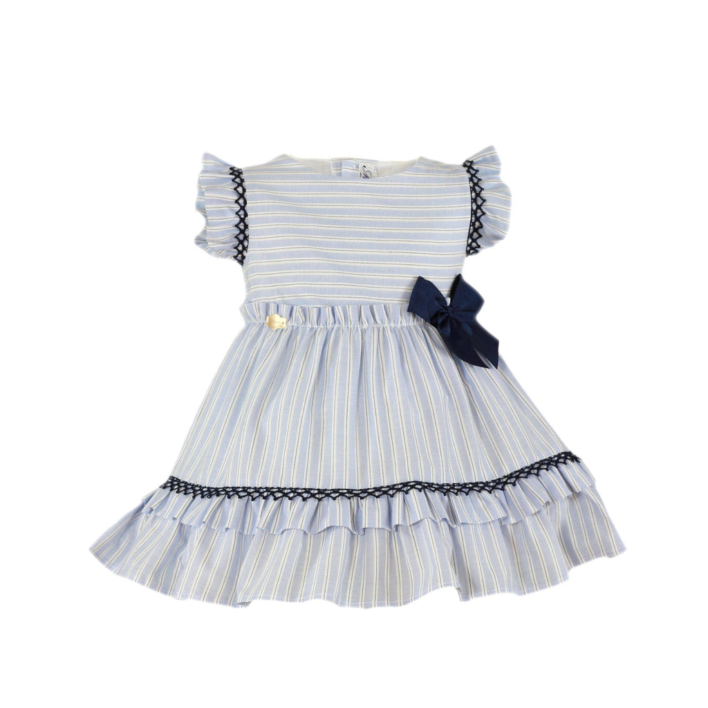 Miranda SS23 - Girls White, Baby Blue & Navy Dress 609V - Mariposa Children's Boutique