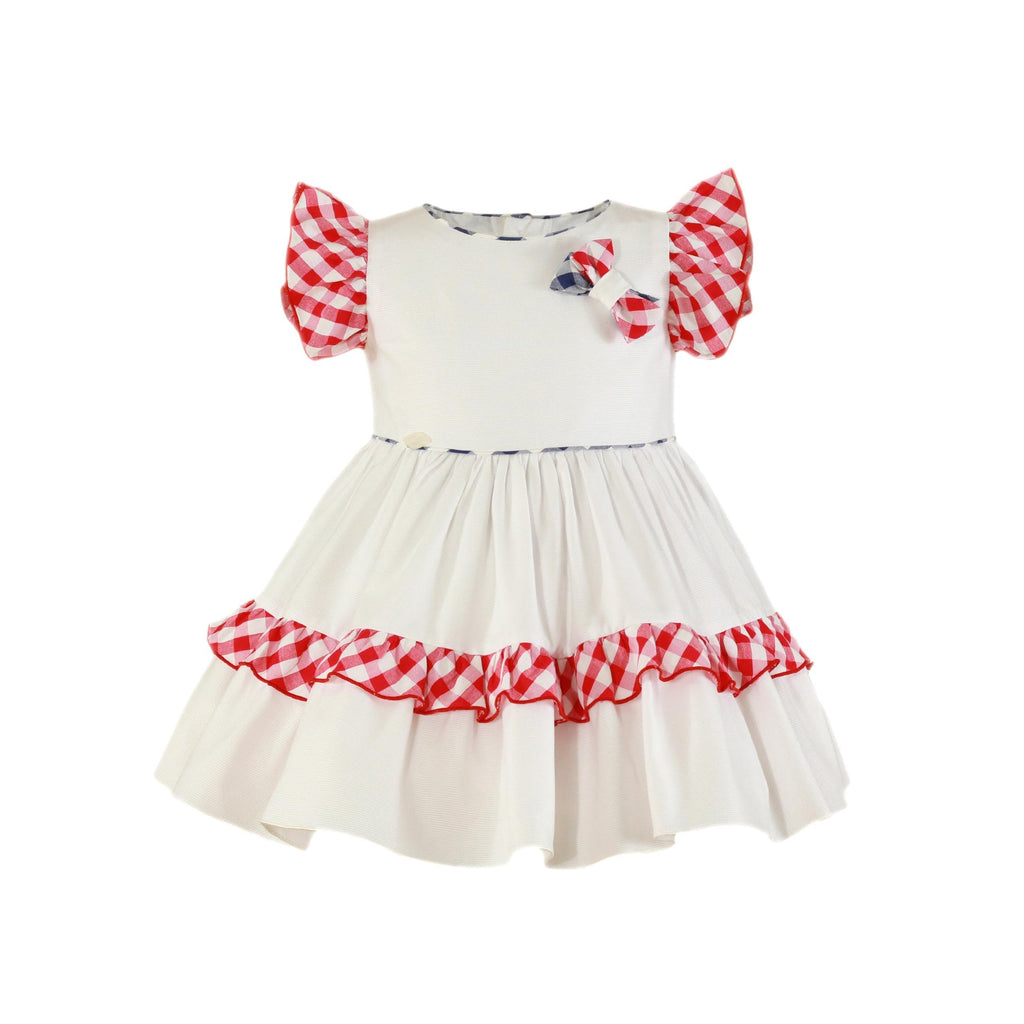 Miranda SS23 PRE-ORDER - Girls White, Red & Navy Dress 241V - Mariposa Children's Boutique