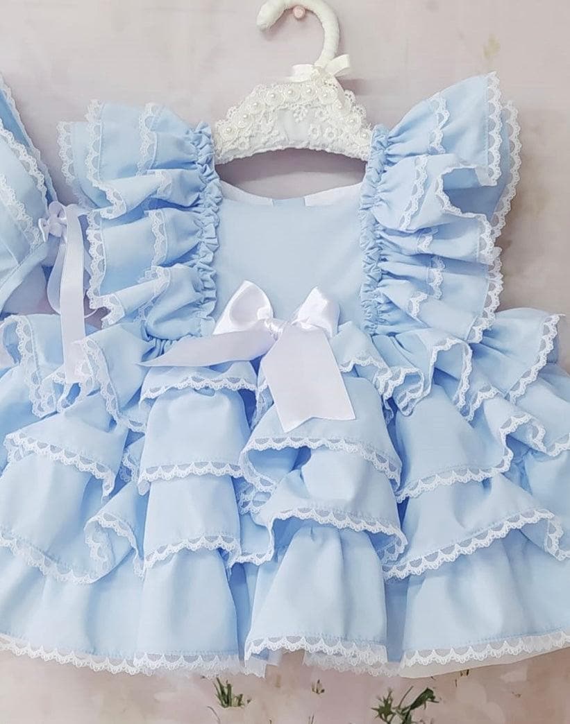 CLEARANCE SALE Sonata - Baby Girls Baby Blue Ruffle Dress Age 12m - Mariposa Children's Boutique
