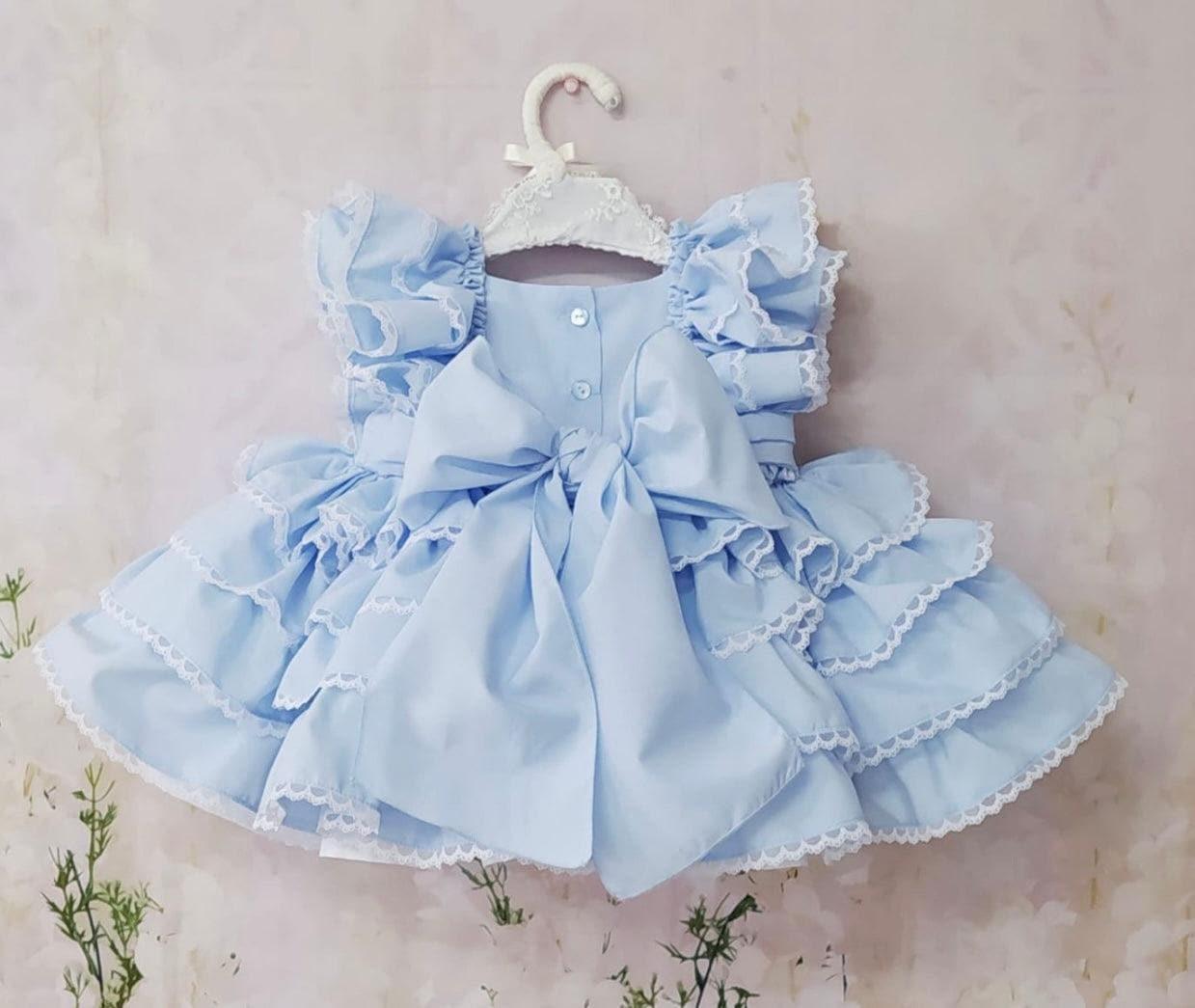 CLEARANCE SALE Sonata - Baby Girls Baby Blue Ruffle Dress Age 12m - Mariposa Children's Boutique