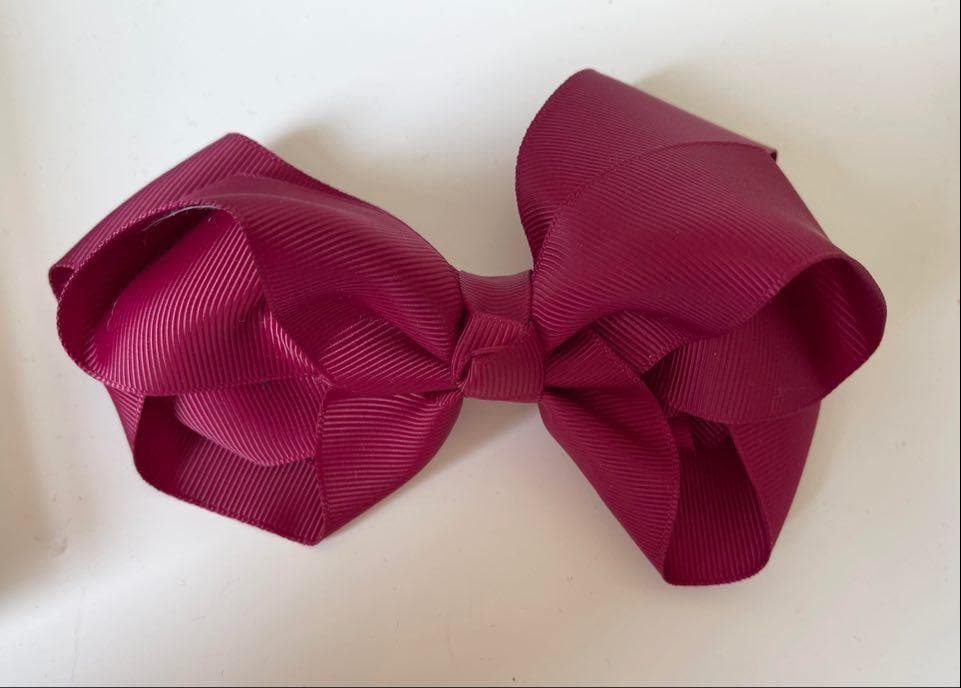 Double Ribbon Hairbow 6" Burgundy - Mariposa Children's Boutique