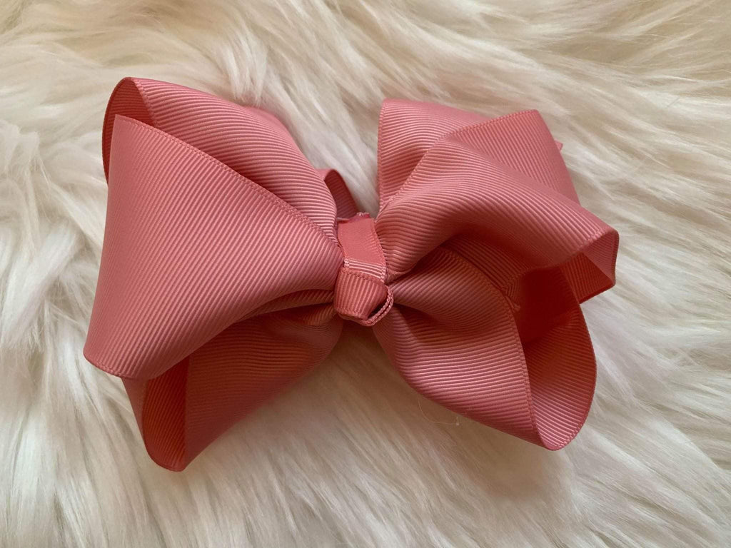 Double Ribbon Hairbow Dusky Pink 6" - Mariposa Children's Boutique