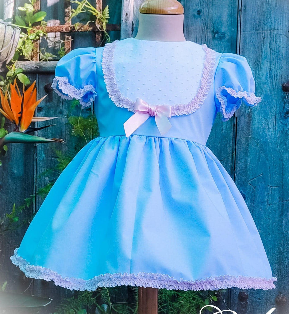 Exclusive Collection SS23 PRE-ORDER - Girls Baby Blue & Pink Celeste Dress - Mariposa Children's Boutique