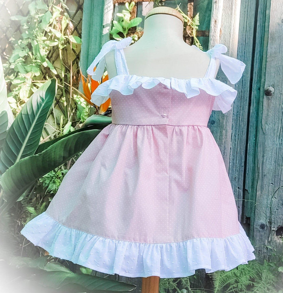 Exclusive Collection SS23 PRE-ORDER - Girls Trini Baby Pink & White Summer Dress - Mariposa Children's Boutique