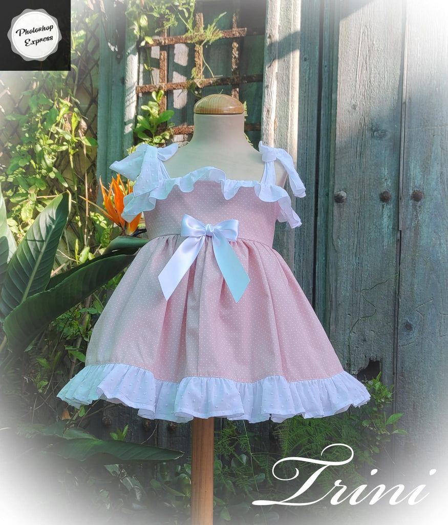 Exclusive Collection SS23 PRE-ORDER - Girls Trini Baby Pink & White Summer Dress - Mariposa Children's Boutique
