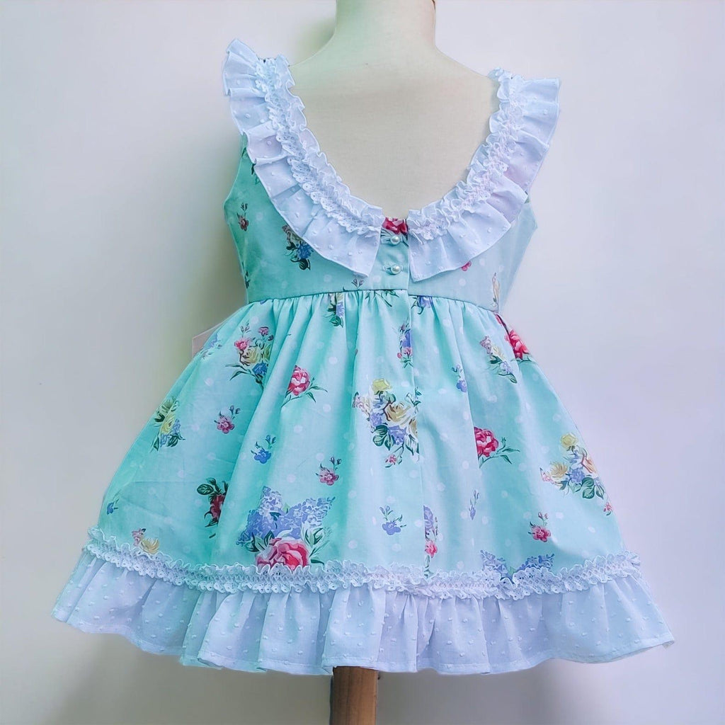 Exclusive Collection SS23 PRE-ORDER - Girls Violet Mint Green Floral Print Dress - Mariposa Children's Boutique