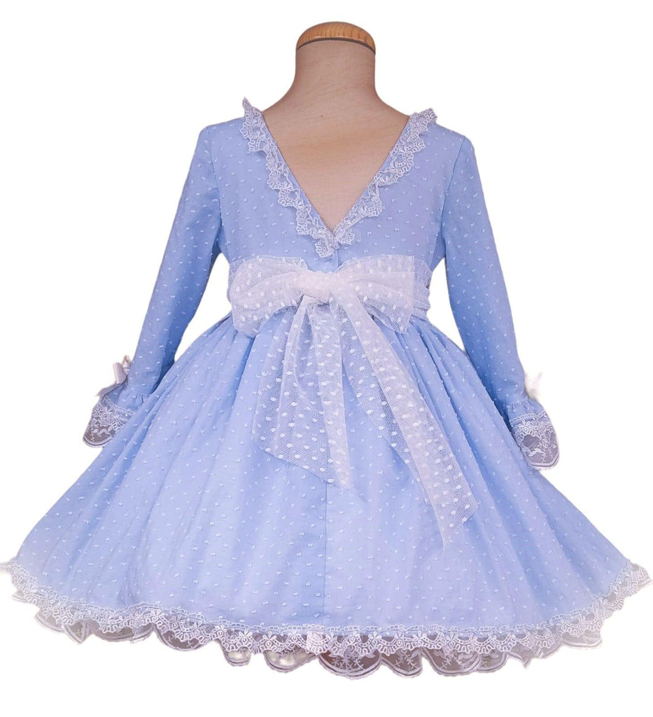 Exclusive Handmade to Order - Girl’s Amelie Baby Blue & Cream Puffball Dress - Mariposa Children's Boutique