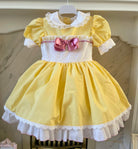 Exclusive Handmade to Order Belle Yellow, White & Pink Dress - Mariposa Children's Boutique