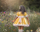 Exclusive Handmade to Order - Belle Yellow, White & Pink Puffball Dress - Mariposa Children's Boutique