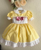 Exclusive Handmade to Order Belle Yellow, White & Pink Dress - Mariposa Children's Boutique