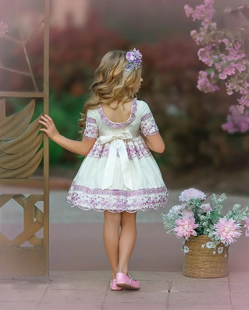 Exclusive Handmade to Order Cream & Lilac Juliette Dress - Mariposa Children's Boutique