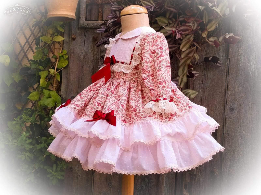 Exclusive Katie Burgundy Floral Print Puffball Dress ( Made to Order ) - Mariposa Children's Boutique