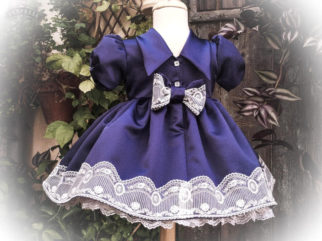 Exclusive Made to Order - Girl’s Jazmin Navy Puffball Dress - Mariposa Children's Boutique