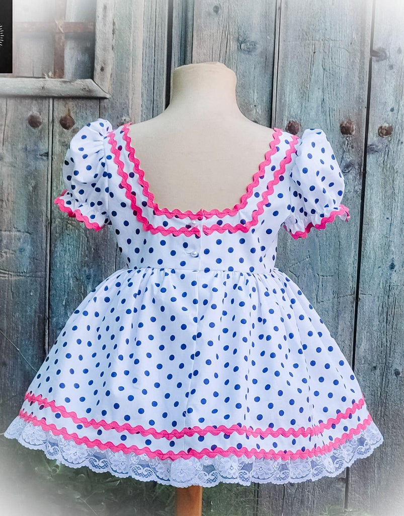 Exclusive SS23 Made to Order - Girl’s Minnie White, Navy & Pink Summer Dress - Mariposa Children's Boutique