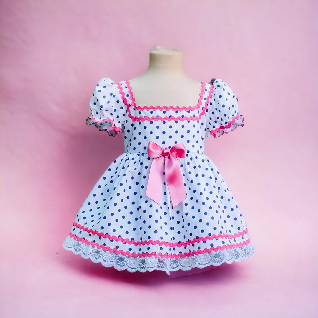 Exclusive SS23 Made to Order - Girl’s Minnie White, Navy & Pink Summer Dress - Mariposa Children's Boutique