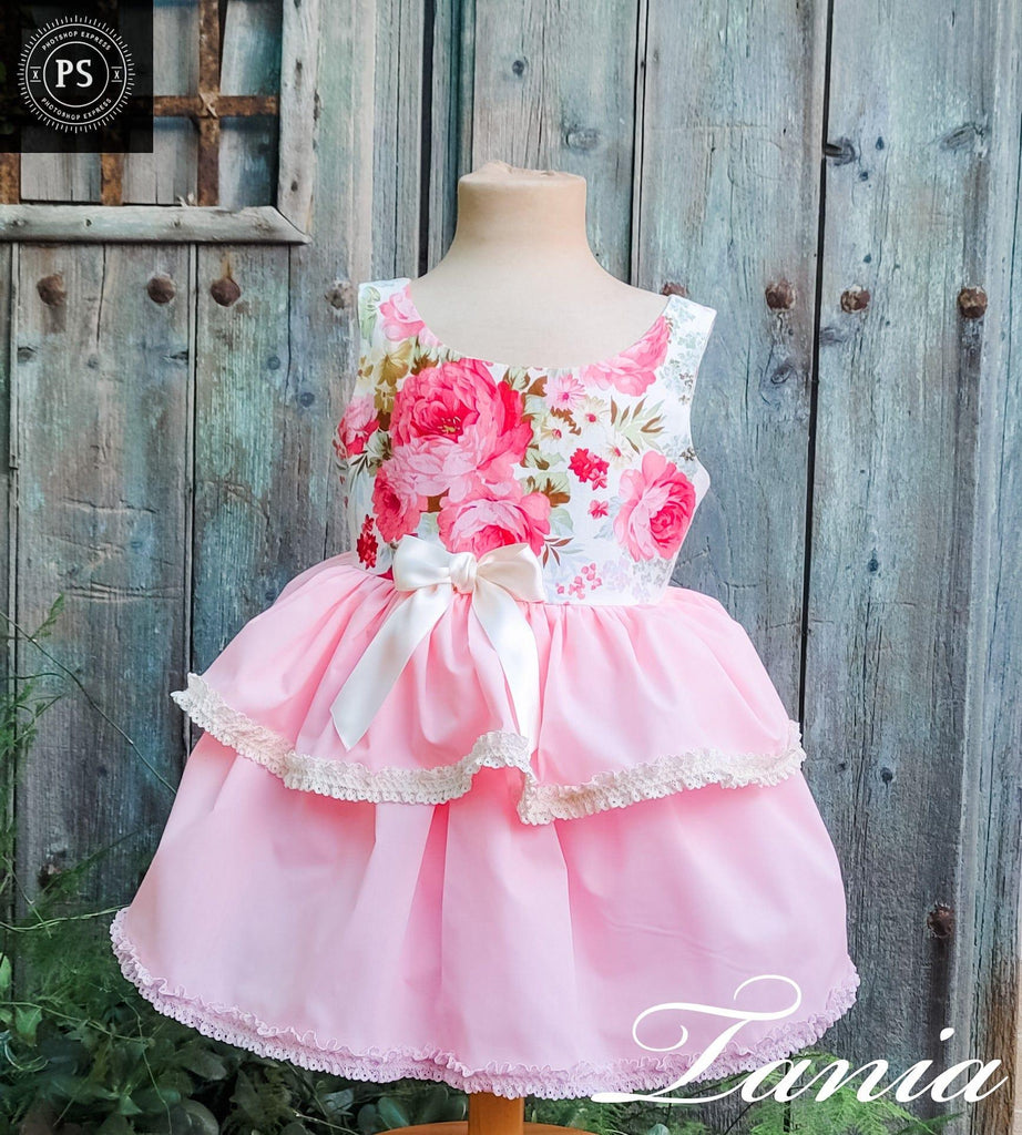 Exclusive SS23 Made to Order - Girl’s Tania Pink Floral Print Summer Dress - Mariposa Children's Boutique