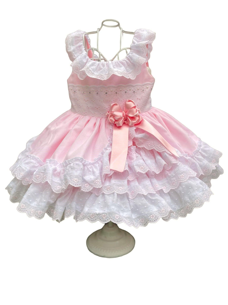 Exclusive Made to Order Girls Azalea Pink & White Puffball Dress - Mariposa Children's Boutique